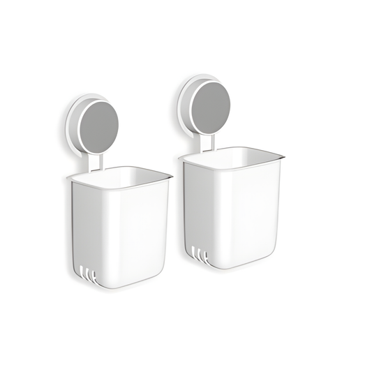 WALL-MOUNTED STORAGE & TOOTHBRUSH HOLDER (ABS PLASTIC, WHITE)