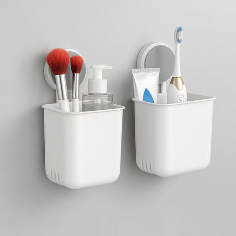 WALL-MOUNTED STORAGE & TOOTHBRUSH HOLDER (ABS PLASTIC, WHITE)